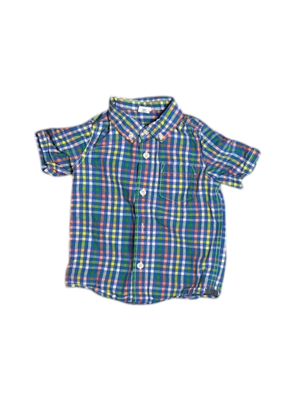 GAP Short-Sleeve Plaid Button-Down Shirt - Blue, Green, Pink